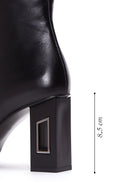 Women's Black Zippered Thick Heeled Leather Boots | Derimod