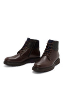 Men's Brown Lace-Up Zipper Detailed Leather Casual Boots | Derimod