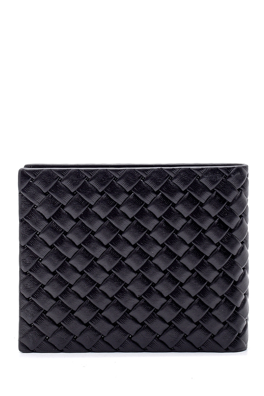 Men's Black Leather Knitted Pattern Wallet