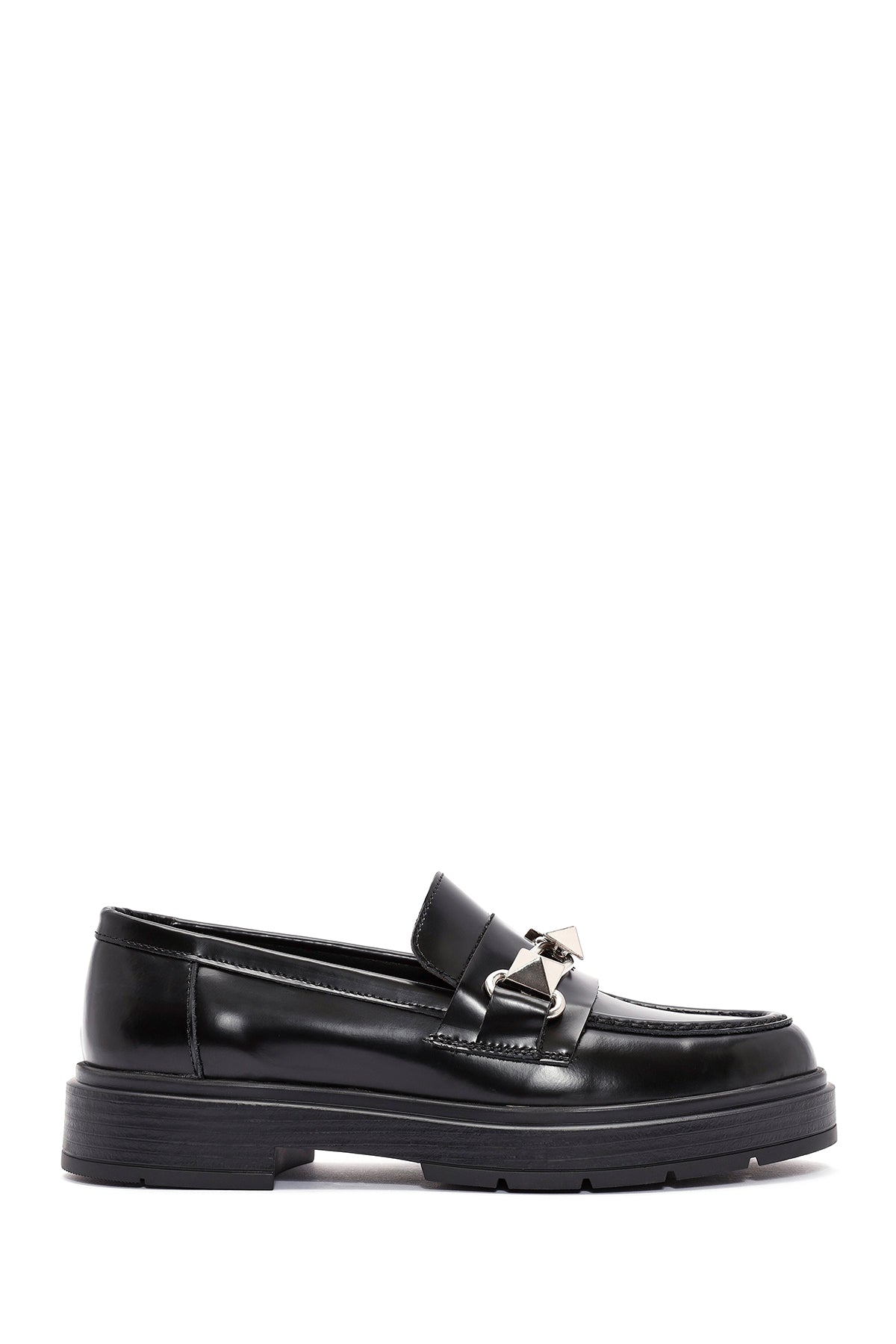 Women's Black Buckle Detailed Leather Masculine Loafer 24WFD184722 | Derimod