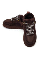 Woman Brown Lace-Up Thick-Soled Furry Suede Teddy Sneaker | Derimod