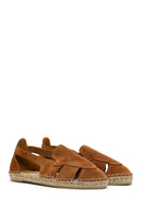 Women's Tan Suede Leather Espadrille | Derimod