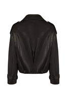 April Woman Black Short Oversize Leather Jacket | Derimod