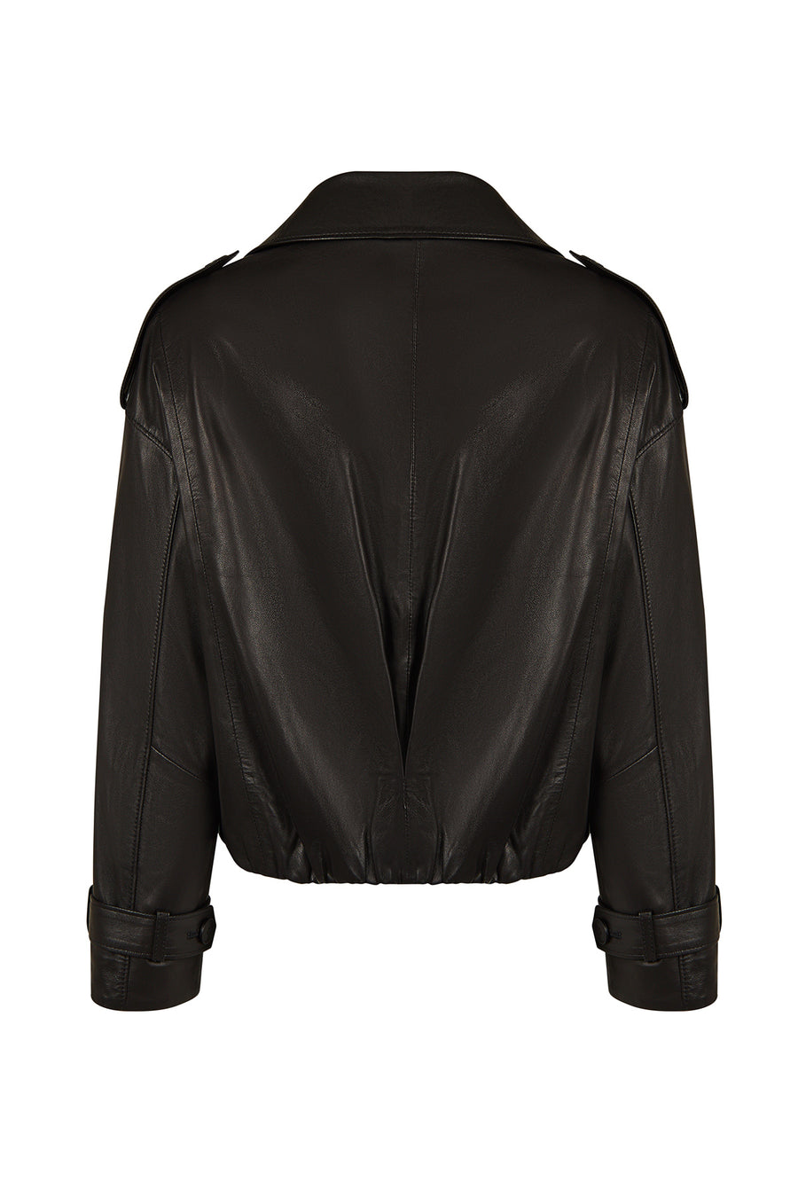 April Woman Black Short Oversize Leather Jacket