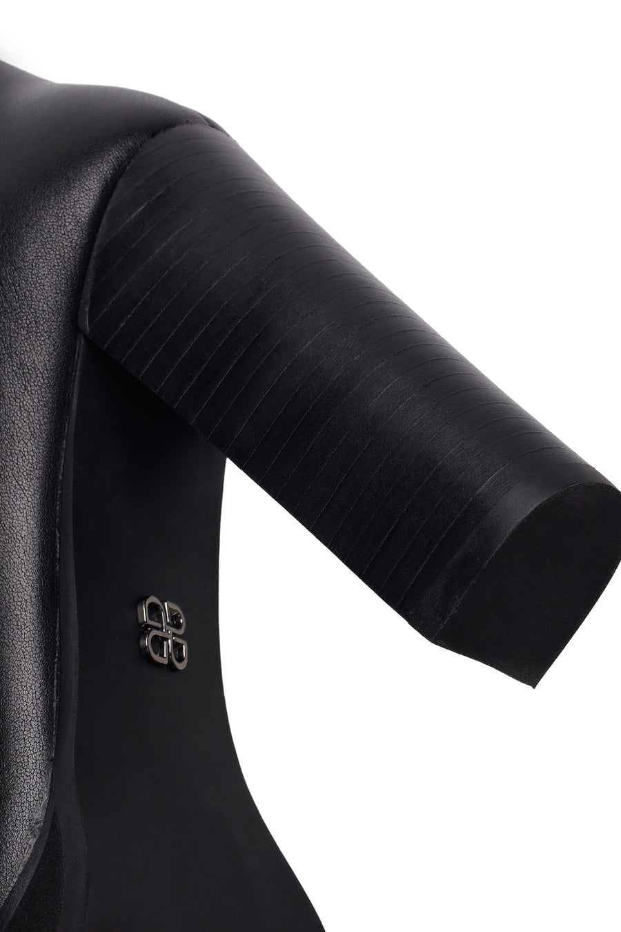 Woman Black Zip Closure High Thick-Heeled Leather Boots