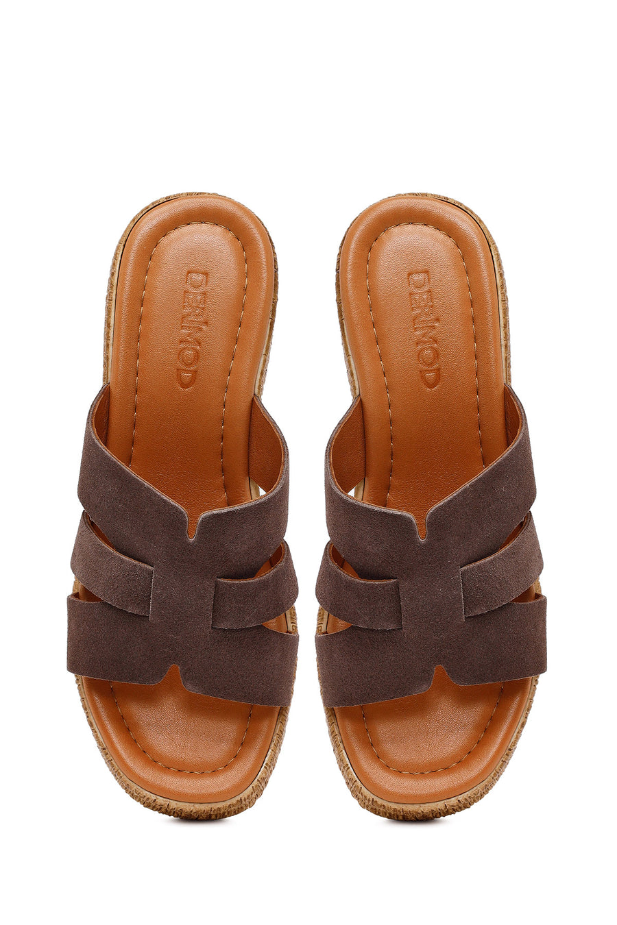 Woman Mink Wedge-Heel Suede Leather Slippers