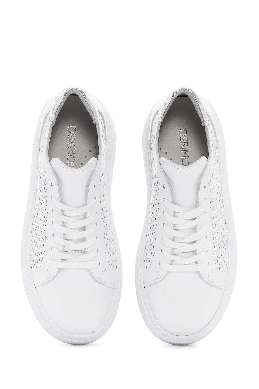 Kadın Beyaz Kalın Tabanlı Bağcıklı Deri Sneaker