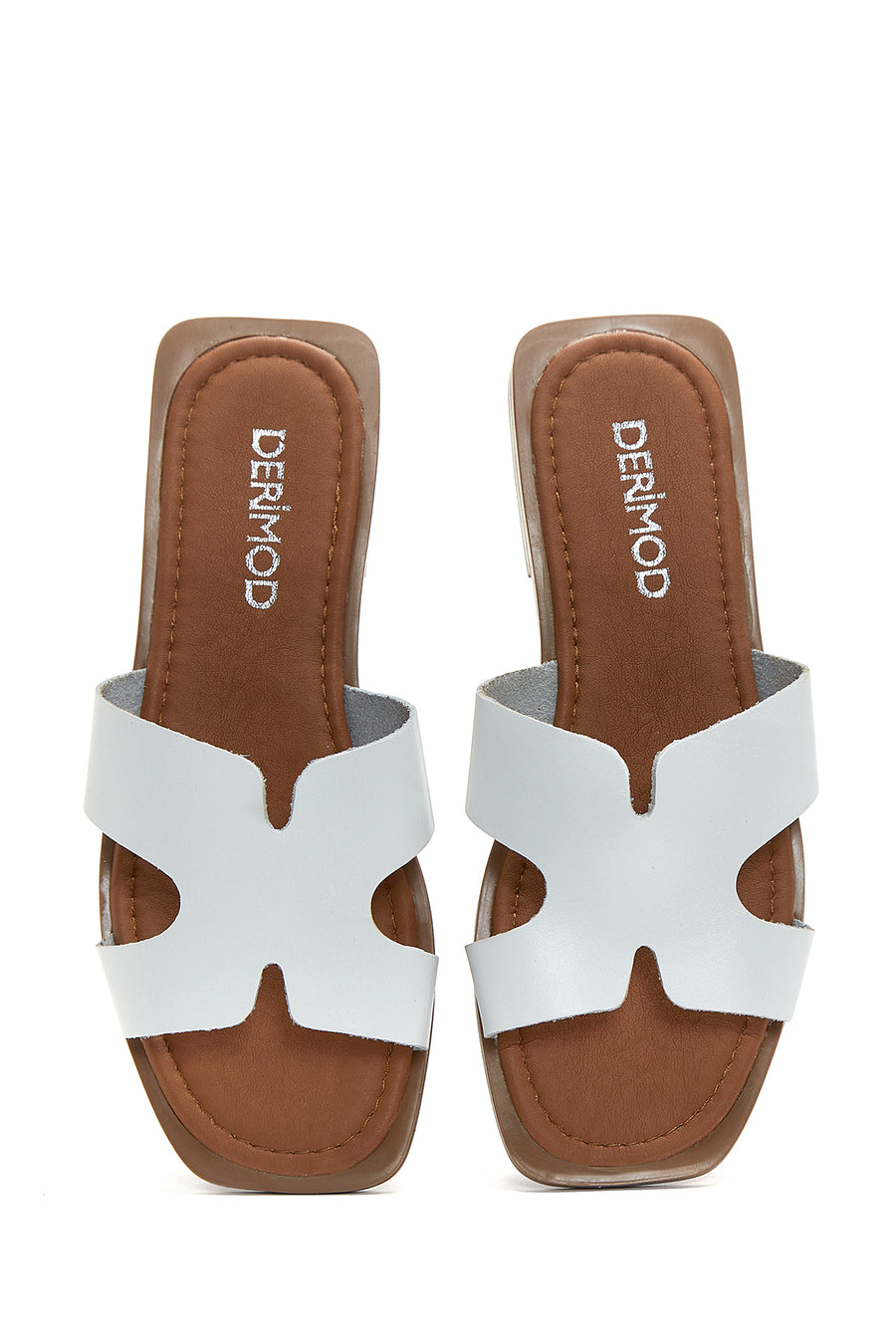 Women's White Leather Slippers