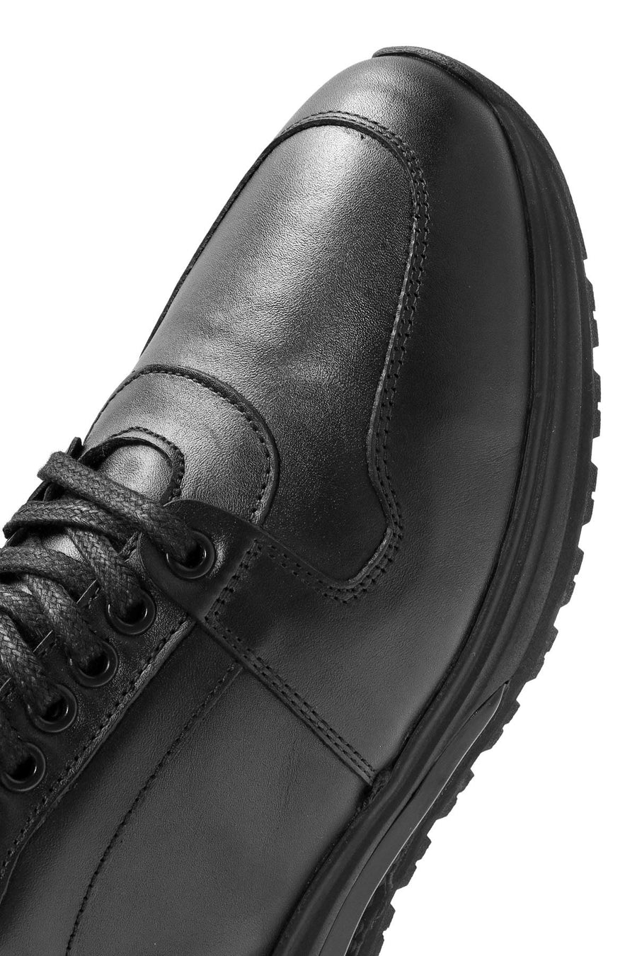 Erkek Siyah Bağcıklı Deri Casual Sneaker