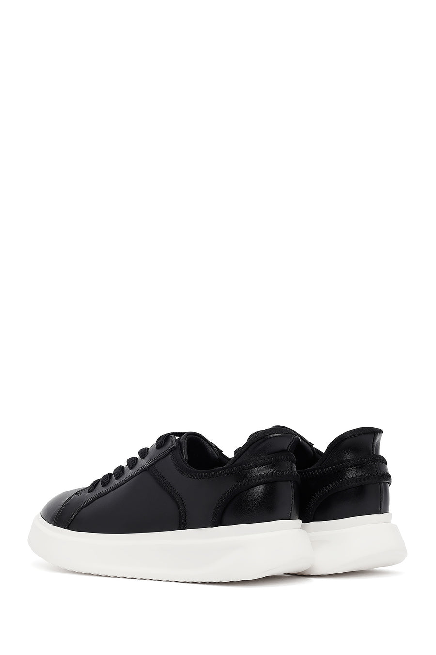 Erkek Siyah Bağcıklı Kalın Tabanlı Deri Sneaker