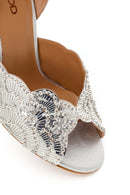 Women's Silver Ankle Buckle Stone Embellished Thin-Heeled Leather Sandals | Derimod