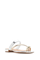 Woman Gray Stone-Embellished Metallic Slipper | Derimod