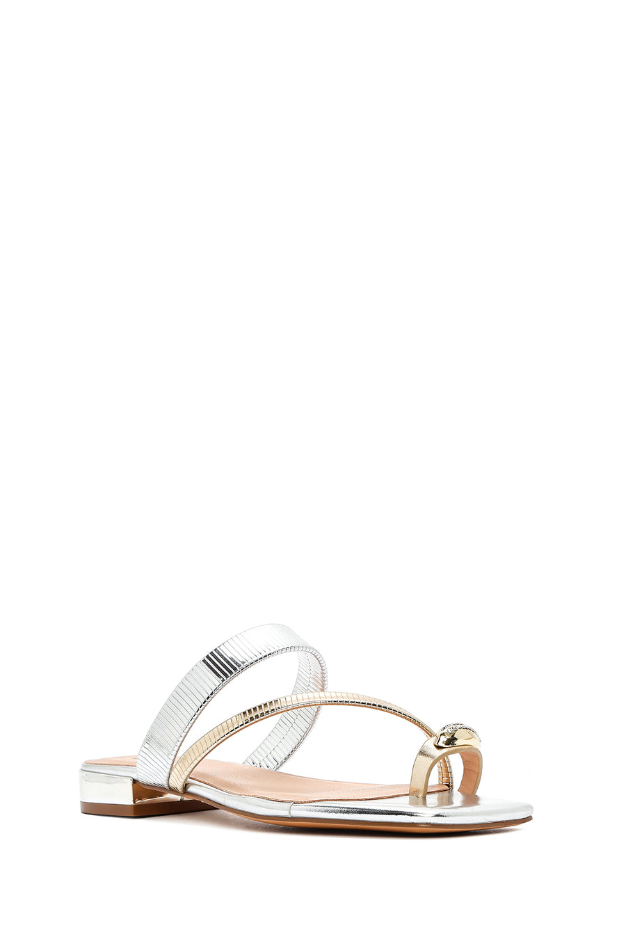 Woman Gray Stone-Embellished Metallic Slipper