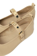 Women's Cream Buckled Leather Ballerinas | Derimod