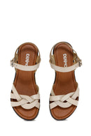 Women's Beige Ankle Strap Leather Bodrum Sandals | Derimod