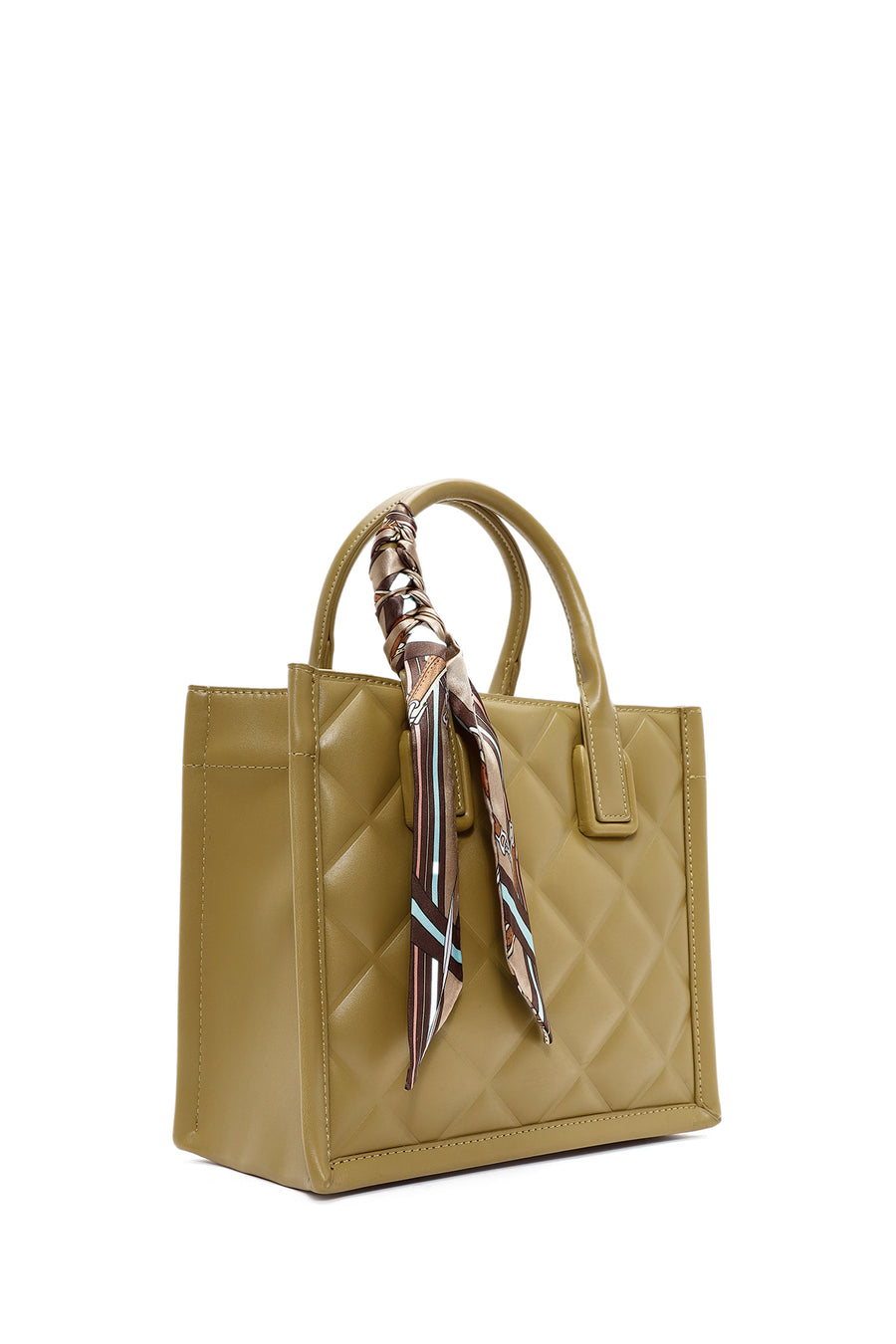 Women's Khaki Long Strap Accessory Detailed Quilted Handbag