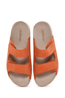 Women's Orange Nubuck Leather Comfort Slippers | Derimod