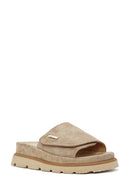 Women's Beige Suede Leather Slippers | Derimod