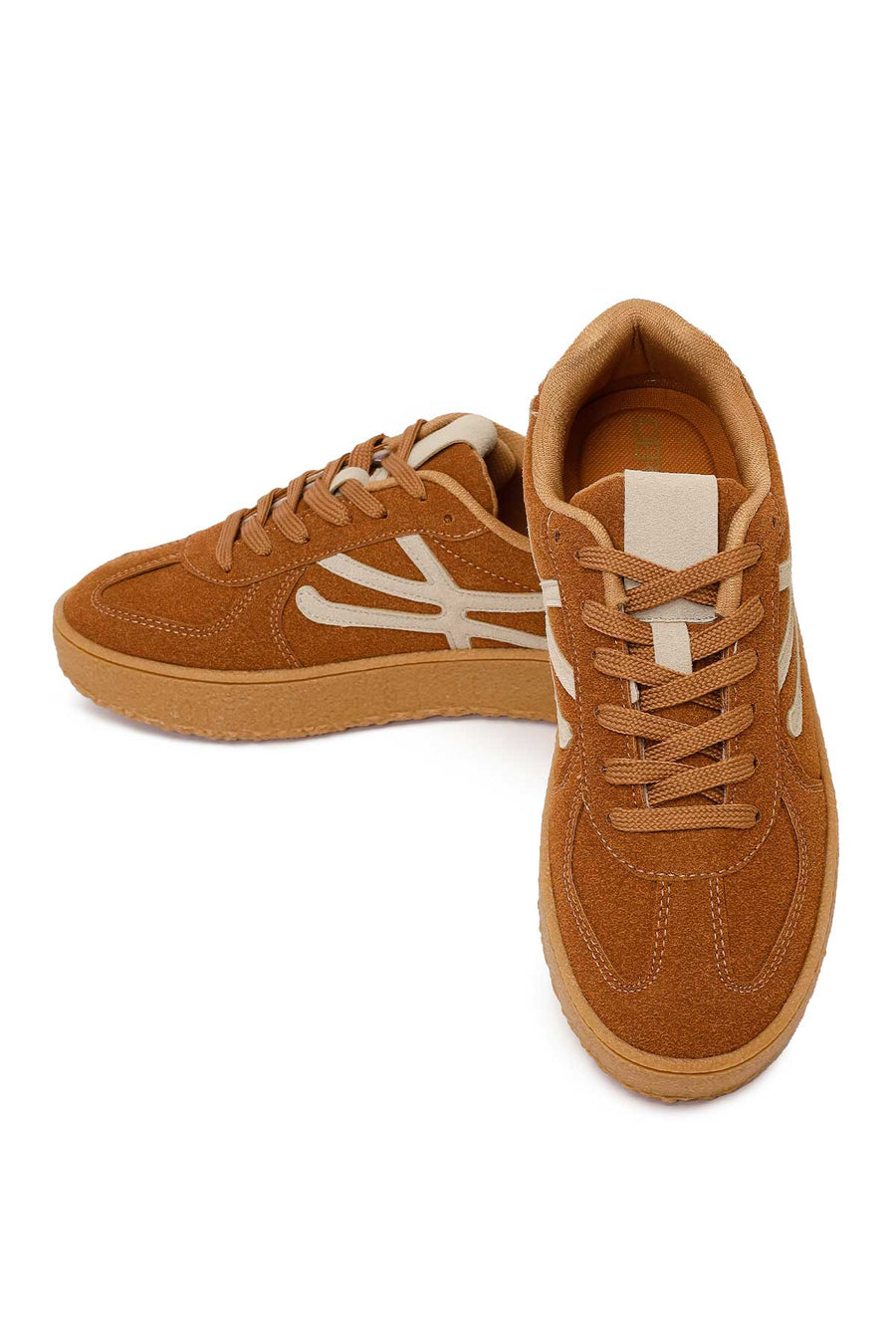 Woman Tan Lace-up Suede Sneaker