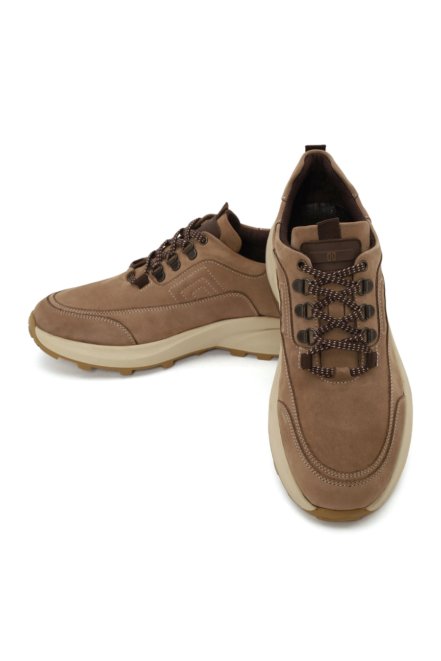 Erkek Vizon Bağcıklı Kalın Tabanlı Nubuk Deri Casual Sneaker