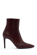 Woman Burgundy Zip Closure High Thin Heel Leather Boots | Derimod