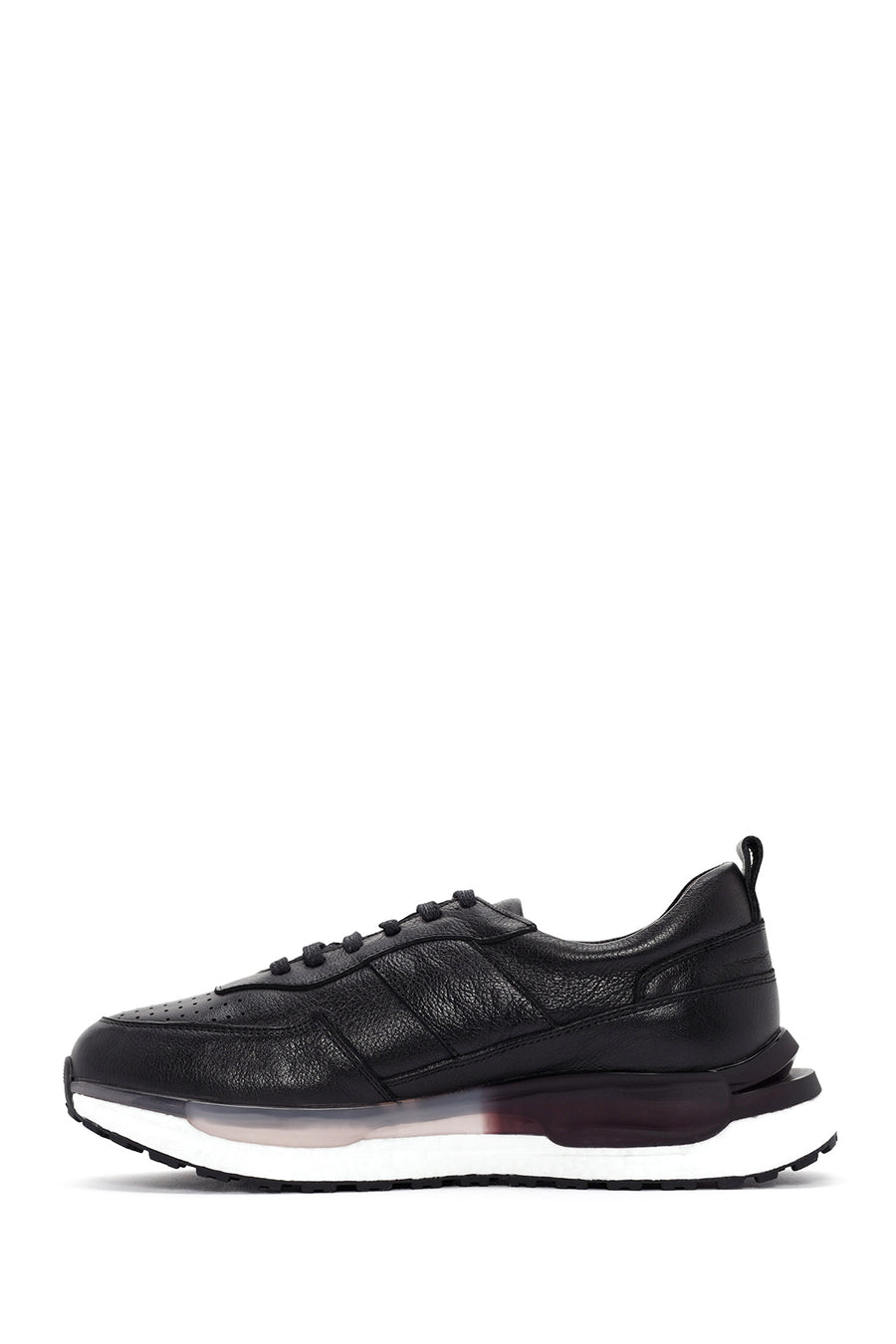 Erkek Siyah Bağcıklı Kalın Tabanlı Deri Casual Sneaker