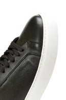 Men's Khaki Leather Thick Sole Sneaker with Socks | Derimod