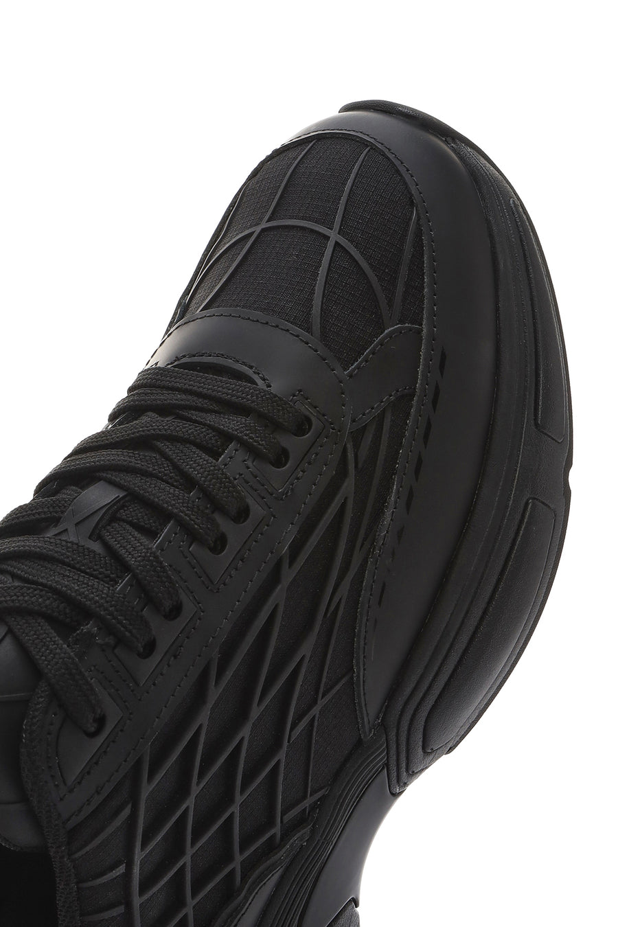 Men's Black Lace-Up Thick-Sole Fabric Sneakers