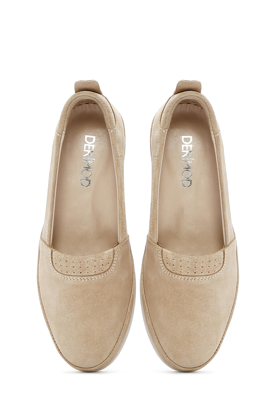 Women's Beige Wedge Heel Suede Leather Comfort Loafer