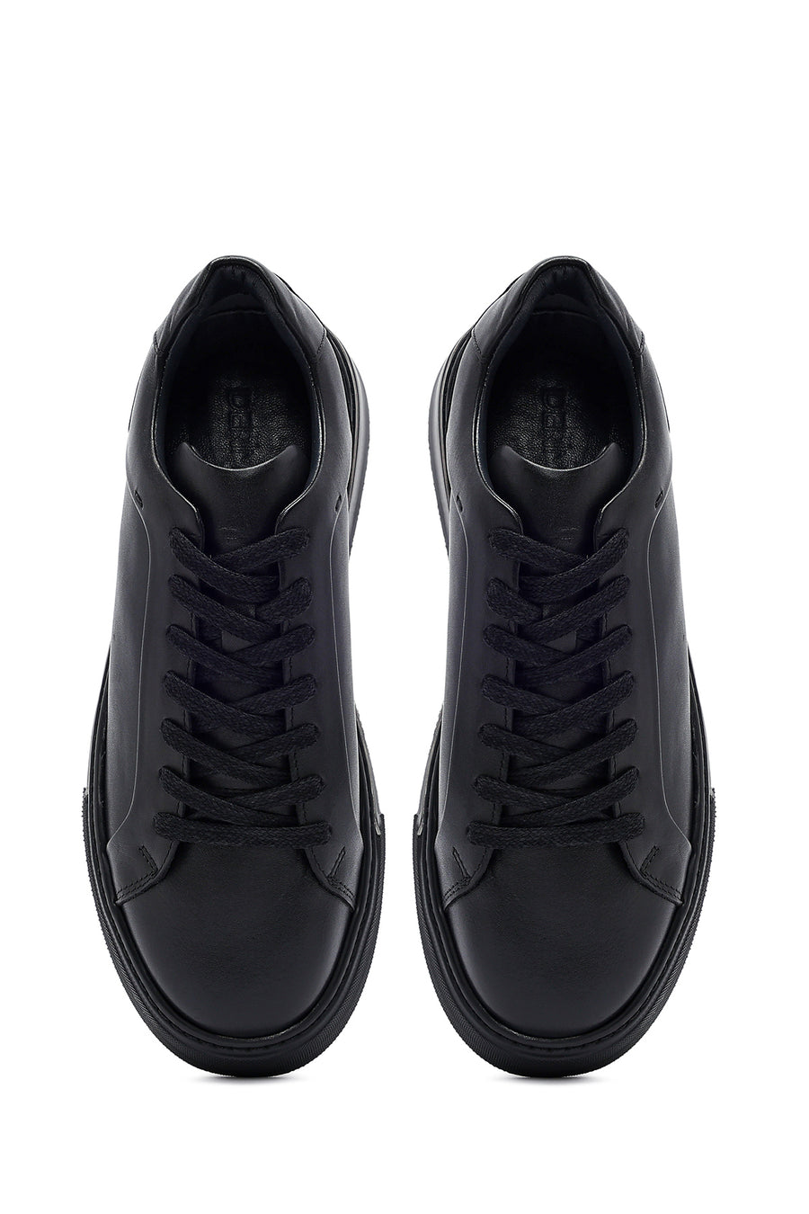 Erkek Siyah Bağcıklı Kalın Tabanlı Deri Sneaker