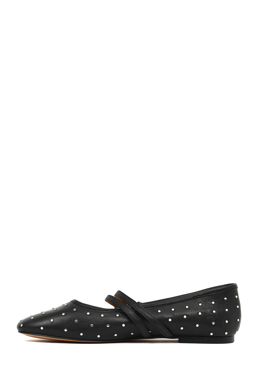 Woman Black Double-Buckle Embellished Leather Ballerine Shoes