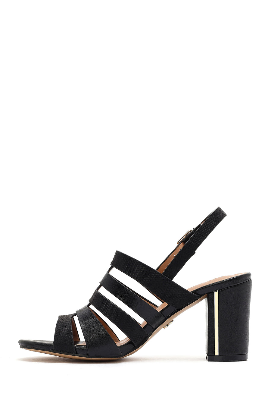 Women's Black Ankle Buckle Thick Heel Sandals