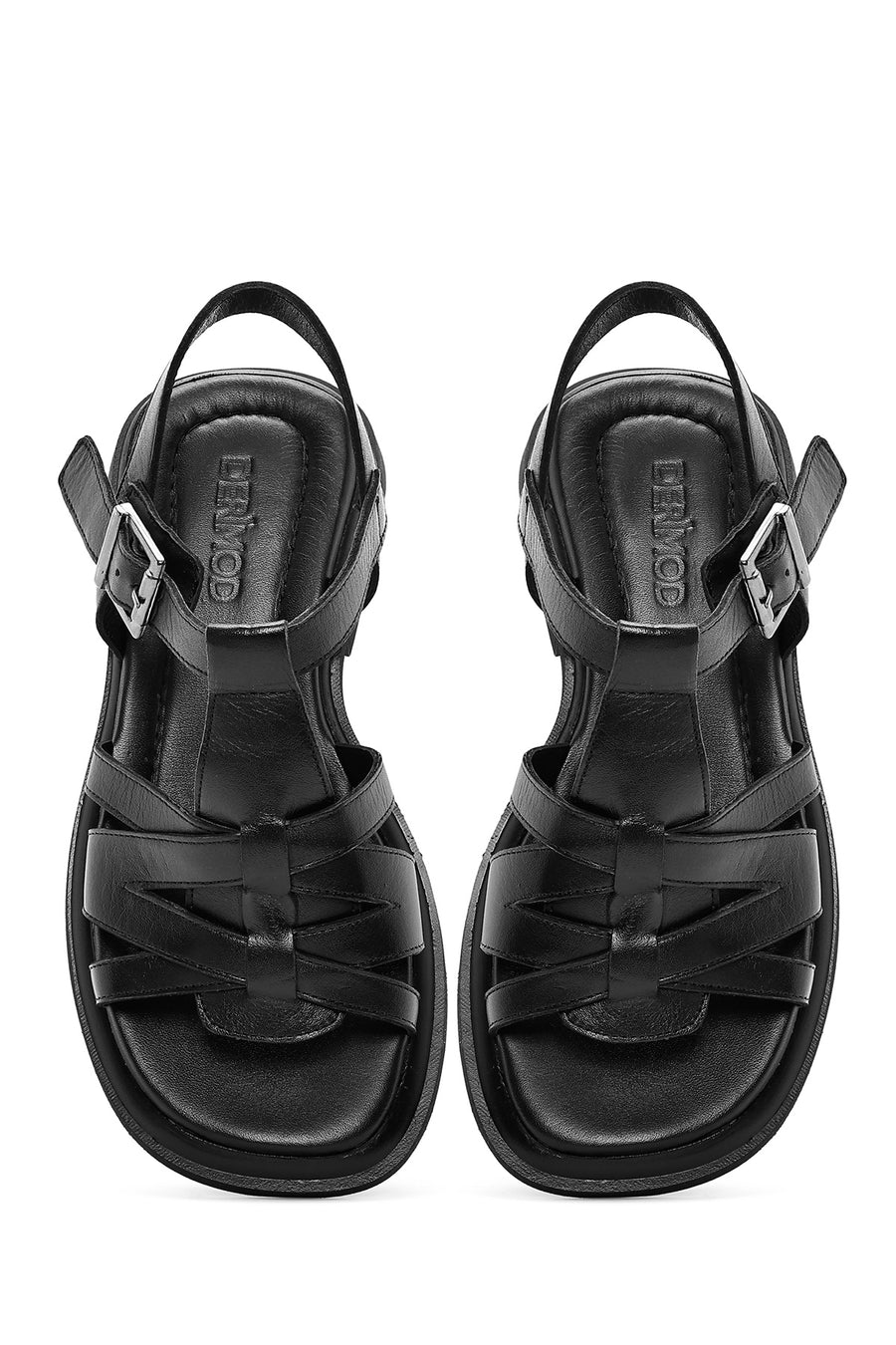 Women's Black Leather Ankle Buckle Sandals