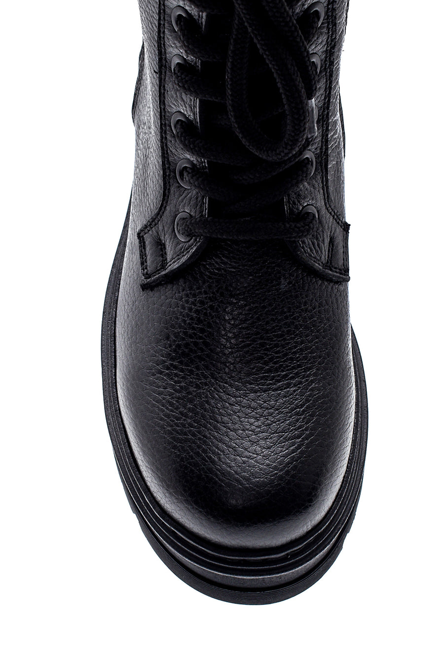 Women's Black Leather Thick Soled Boots