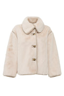 Malmö Women's Beige Round Neck Oversize Teddy Leather Jacket | Derimod