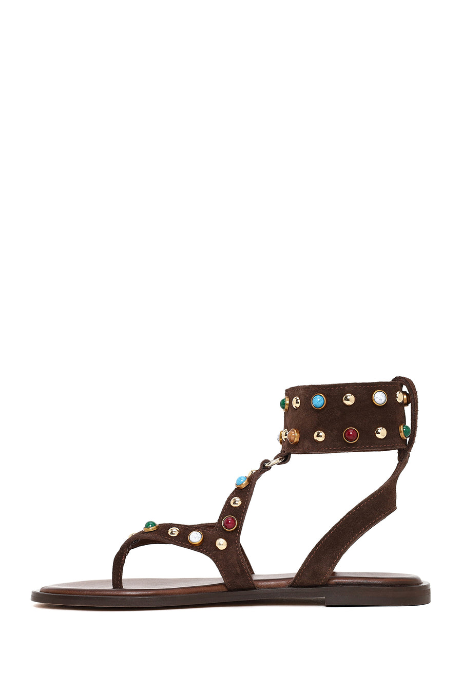 Woman Brown Embellished Toe-Post Suede Leather Sandals