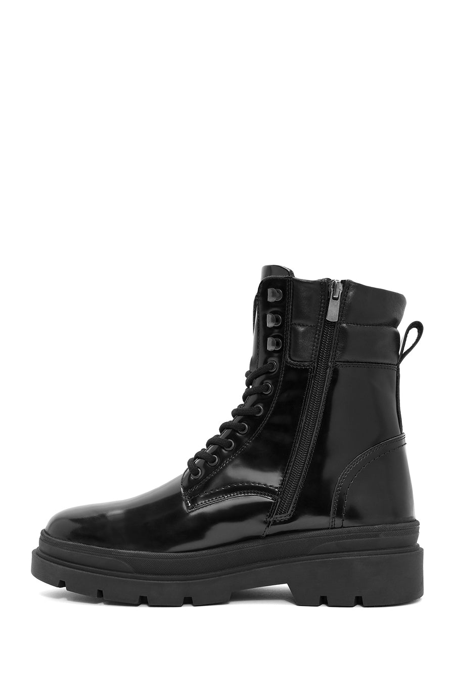 Men's Black Zippered Leather Combat Boots