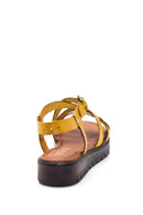 Women's Yellow Leather Flat Bodrum Sandals | Derimod