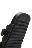 Women's Black Double Buckle Straw Slippers | Derimod