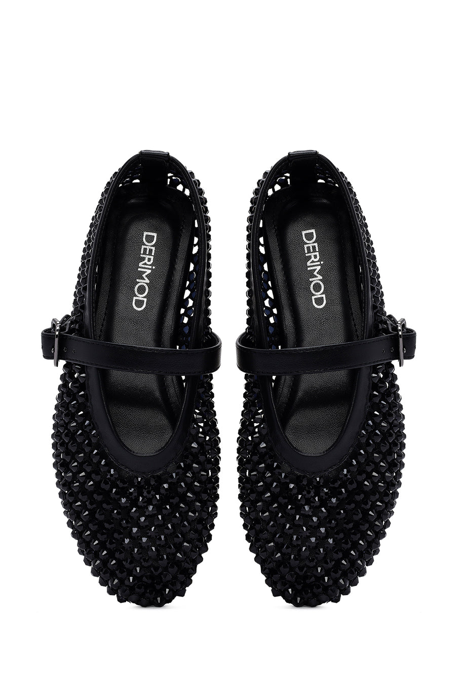 Women's Black Mesh Stoned Ballerinas