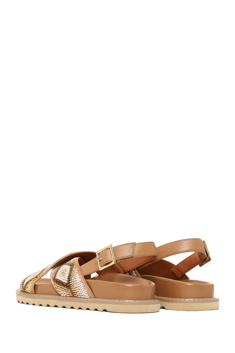 Woman Beige Ankle-Buckle Embellished Sandal
