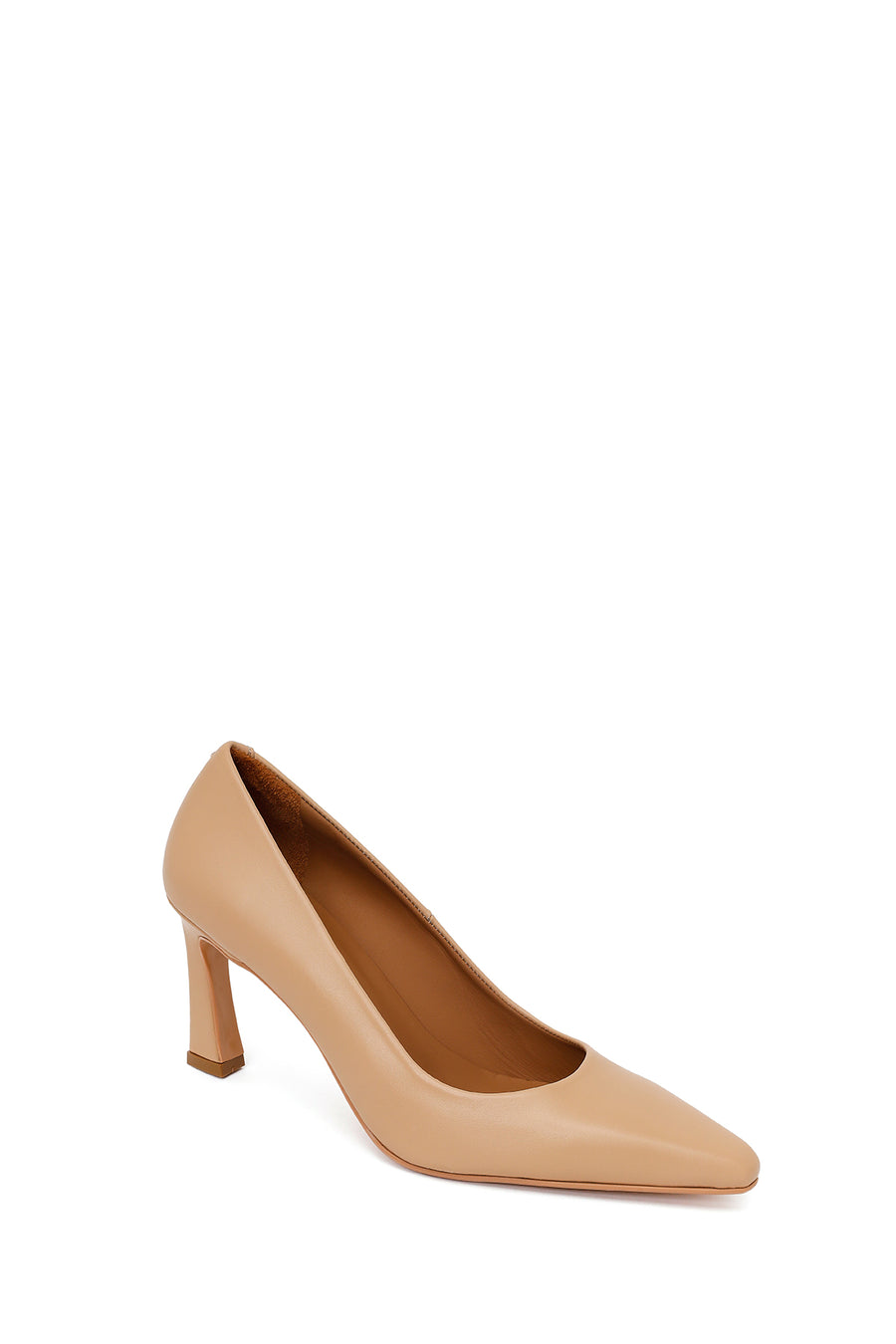 Woman Beige Thick-Heeled Leather Stiletto