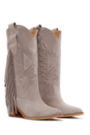 Women's Gray Suede Leather Heeled Cowboy Boots | Derimod