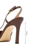 Women's Brown Open Back High Thin Heel Leather Shoes | Derimod
