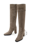 Women's Beige Suede Leather Heeled Boots | Derimod