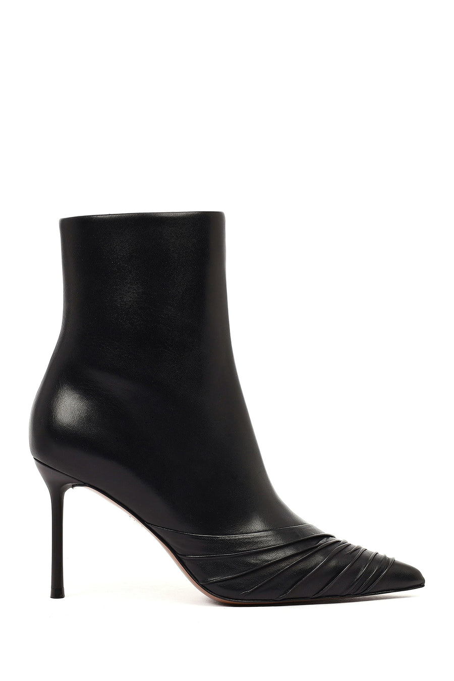 Women's Black Zippered Thin Heeled Leather Boot 25WFD101318 | Derimod