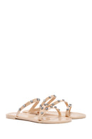 Women's Beige Faux Leather Slippers | Derimod