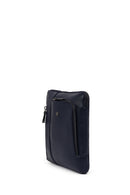Men's Navy Leather Messenger Bag | Derimod