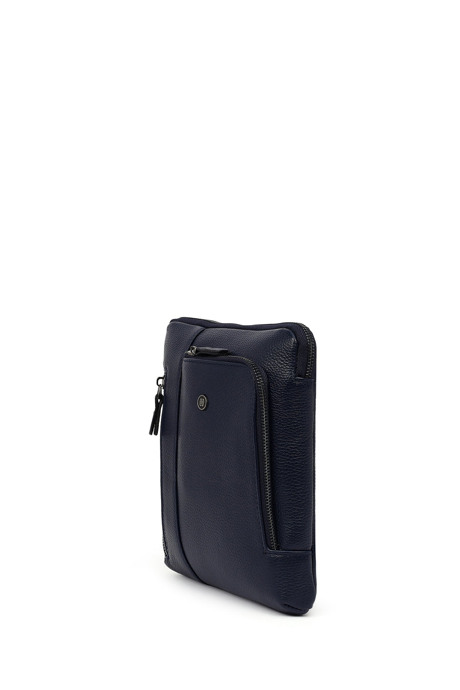 Men's Navy Leather Messenger Bag