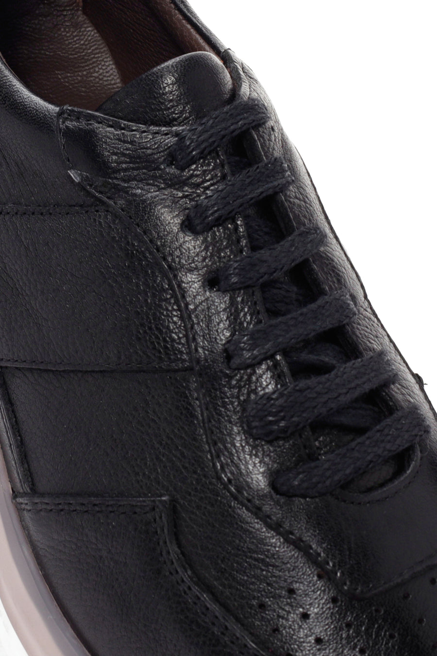 Erkek Siyah Bağcıklı Kalın Tabanlı Deri Casual Sneaker